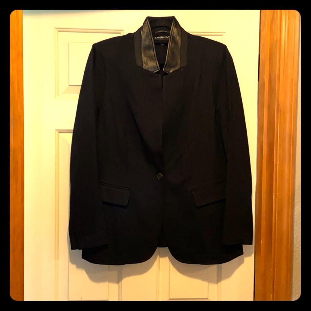 Faux leather detail blazer.